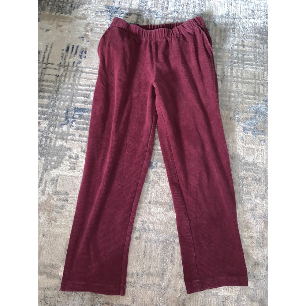Lands End Sport Corduroy Knit Pants Burgundy Pull On Straight Leg Womens S 6-8